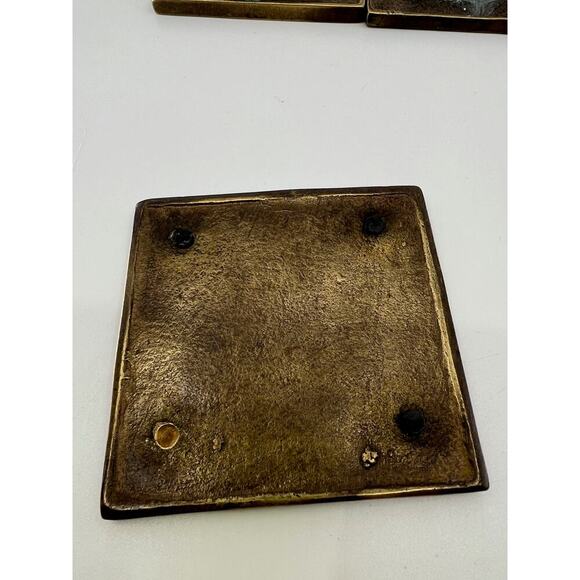 Vintage Heavy Set of 4 Coasters Metal Leaves Gold and Teal Blue - Picture 5 of 6